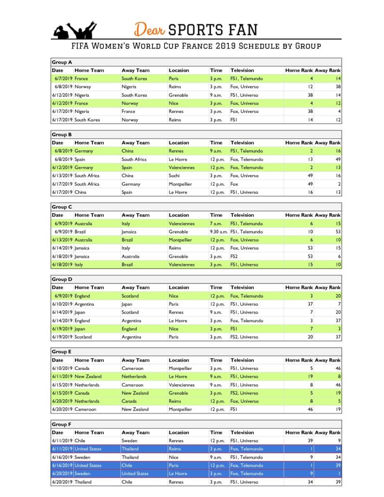 World Cup 2019 Printable, Downloadable Calendar and Game Schedule